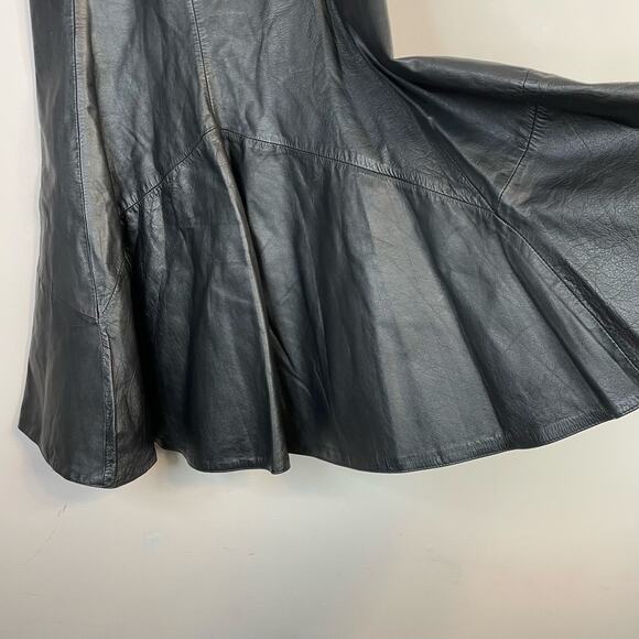 Vintage 80s Wilsons Leather Black High Waist Flared Below Knee Skirt Womens 25 6 - Picture 5 of 14